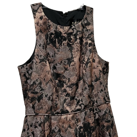 Johnny Was 6 Bronze Metallic Jacquard Floral Print Maxi Floor Length Gown C - Picture 5 of 9